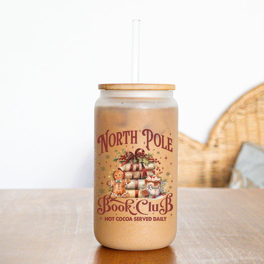 "North Pole Book Club" Tazza Tumbler di Vetro 470 ml - 16 oz Glass Can