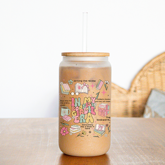 "Bookish Girlie Era" Tazza Tumbler di Vetro 470 ml - 16 oz Glass Can