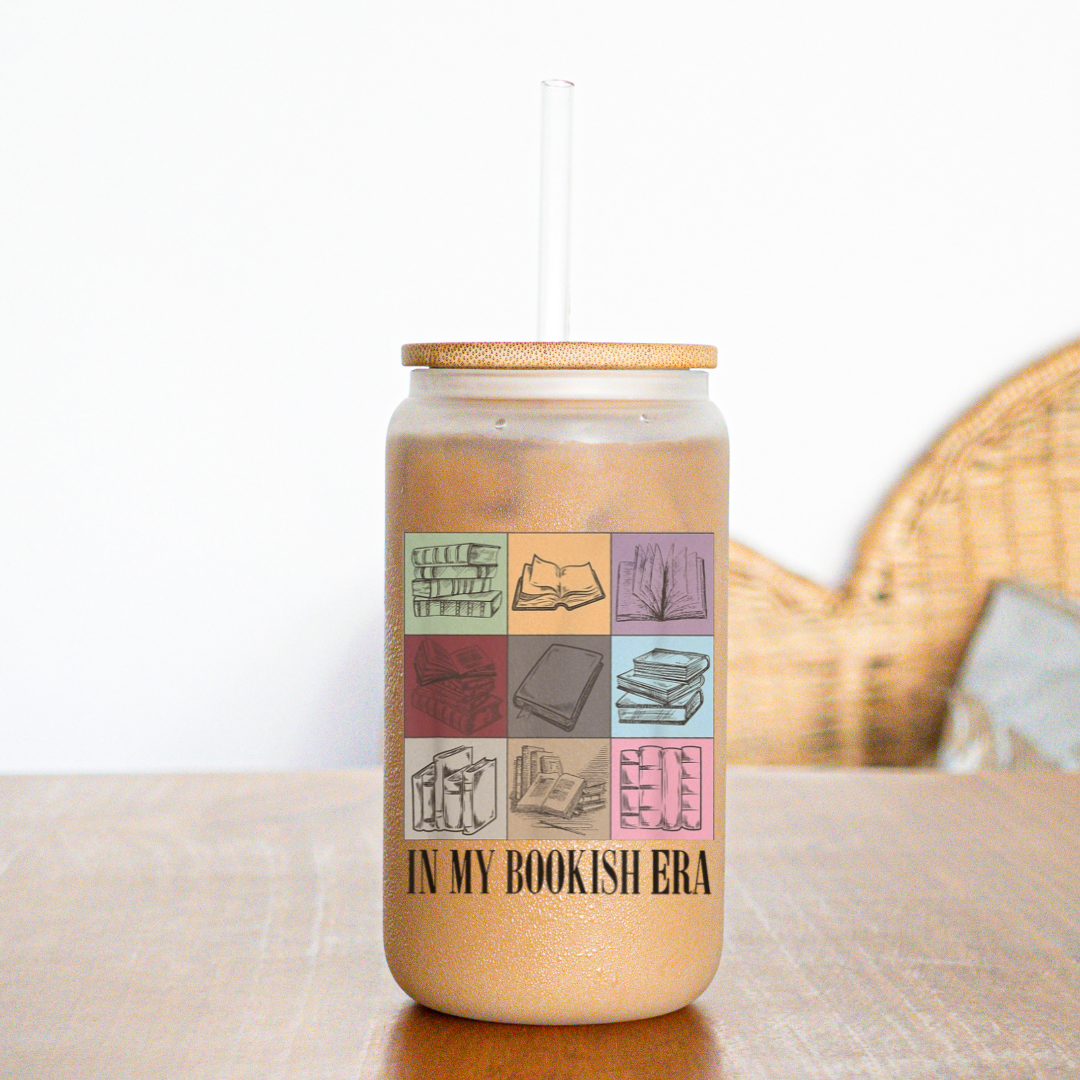 "Bookish Era Tour" Tazza Tumbler di Vetro 470 ml - 16 oz Glass Can