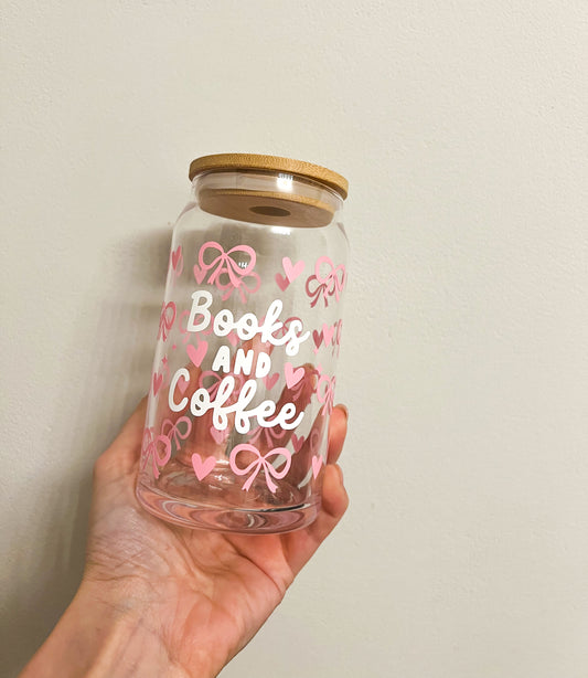 Book and Coffe 16 oz Glass Can - Tazza di Vetro 470 ml